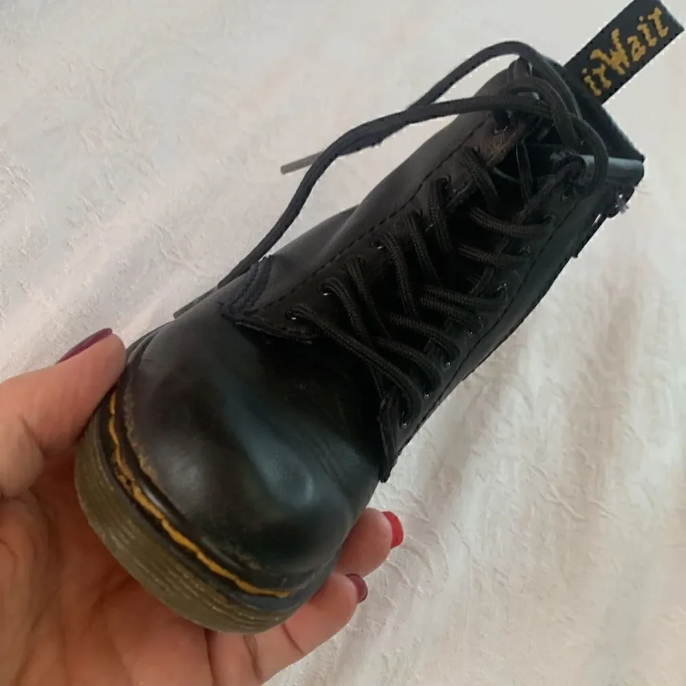 Dr. Martens Leather Combat Boots Black Kids Size 8 Zipper Laces